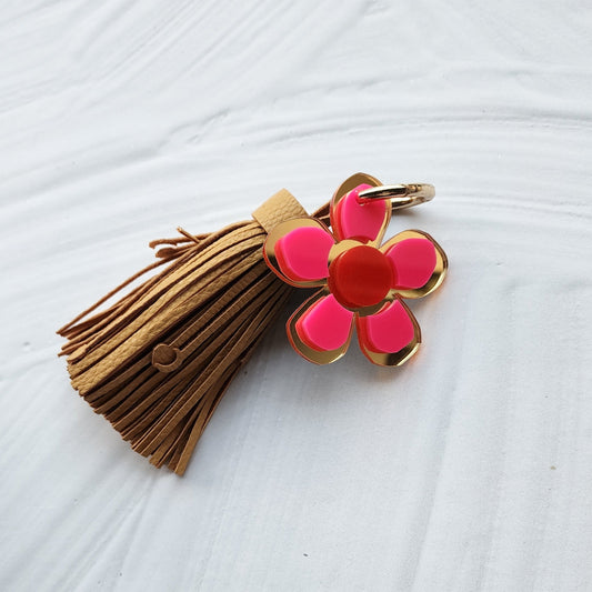 Bright Flower Charm with Leather Tassel