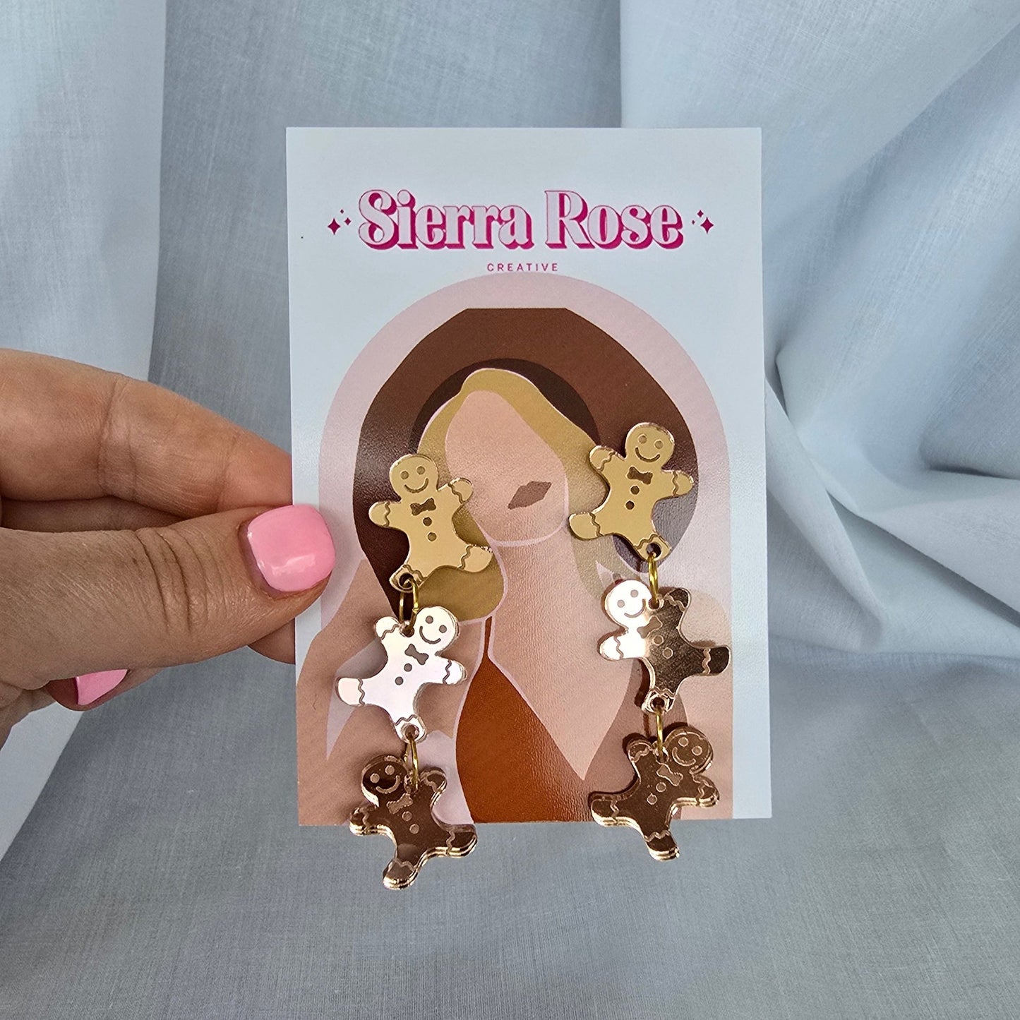 Rose Gold Gingerbread Man Dangle Earrings